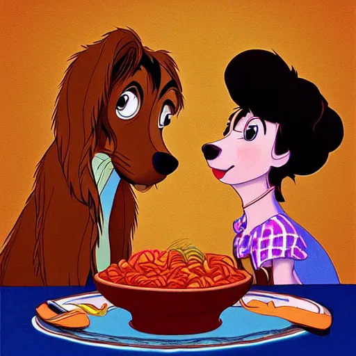 Prompt: kevin heart and melissa mcarthy lady and the tramp spaghetti, human, highly detailed, realistic style