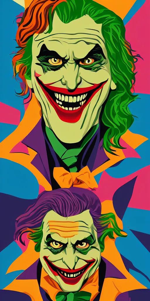 Image similar to the joker. illustration. multicolored. by tom whalen.