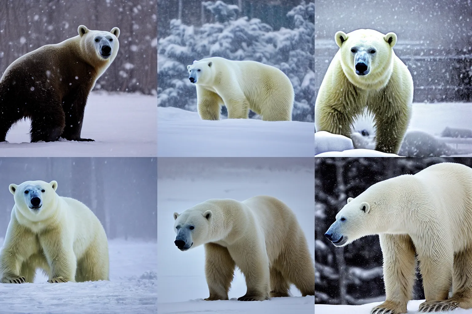 Prompt: a polar bear in a snow storm