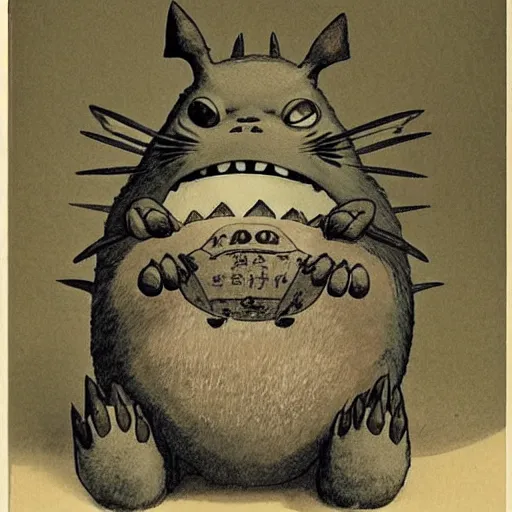 Image similar to front view of a demonic totoro with compound eyes, symmetrical, by jean - baptiste monge!!!!!!!!!!!!!!!!!!!!!!!!!!!