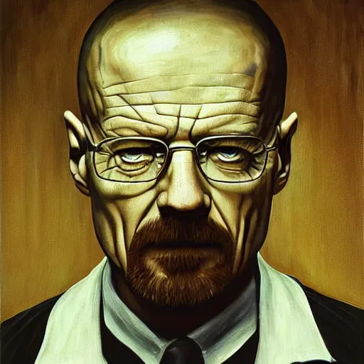 Image similar to walter white portrait, painting by h. r. giger