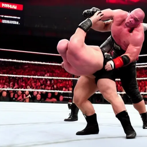 Prompt: brock lesnar beats up roman reigns in wwe 2 0 2 0