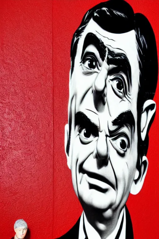 Image similar to Wall mural portrait of Mr Bean, urban art, pop art, artgerm, by Roy Lichtenstein