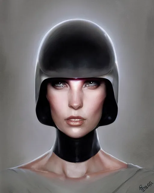 Prompt: smooth lustrous black featureless helmet, by greg rutkowski, mark brookes, jim burns, tom bagshaw, magali villeneuve, trending on artstation