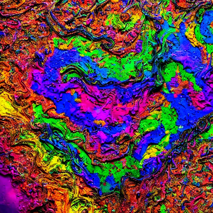 Image similar to melted crayons, ray tracing, psychedelic, intricate, very complex, textured, photography