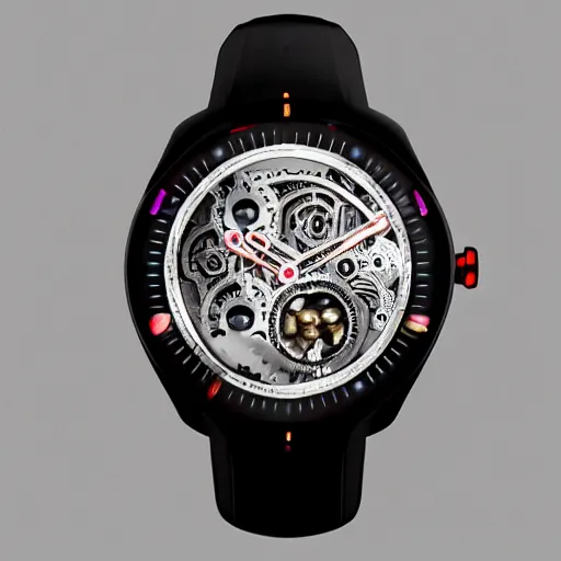 Image similar to a watch with an infinity mirror as a face and a lot of gears