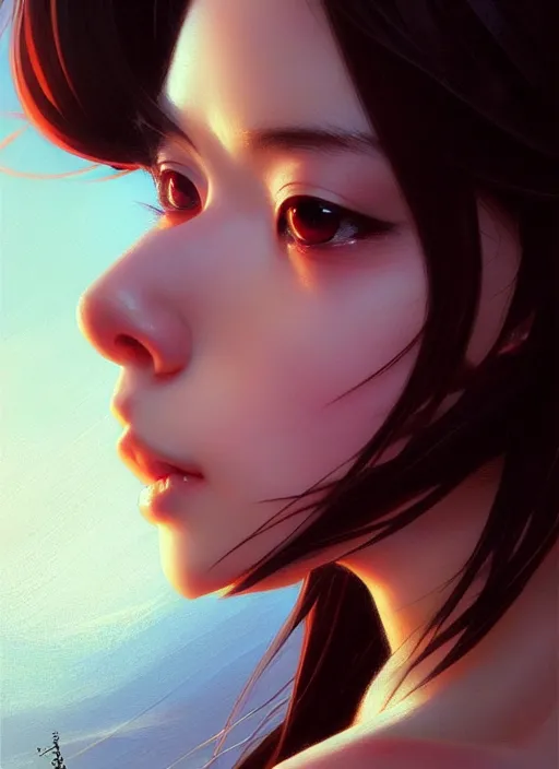 Image similar to a ( artistic otaku ) woman, looking at the camera, beautiful and aesthetic, close up, pretty, dramatic pose, intricate, highly detailed, detailed face, smooth, sharp focus, specular light, occlusion shadow, rim light, artgerm, artstation, art by greg rutkowski and ilya kuvshinov and salvador dali, fantasy illustration