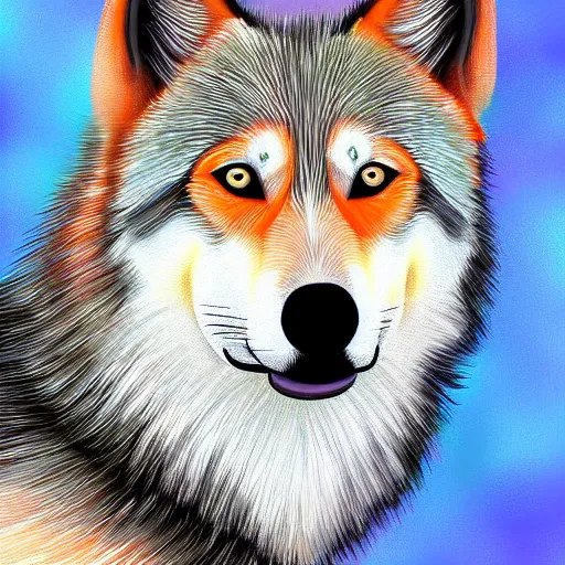 Prompt: a orange and white wolf, highly detailed, digital painting, art