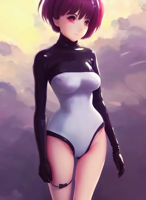 Prompt: portrait of cute girl in latex clothes, cloudy sky background lush landscape illustration concept art anime key visual trending pixiv fanbox by wlop and greg rutkowski and makoto shinkai and studio ghibli and kyoto animation