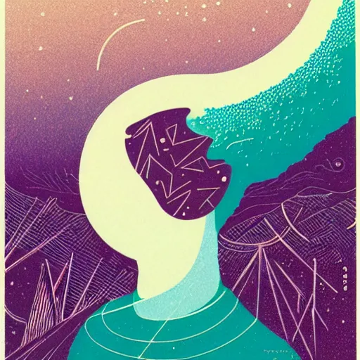 Image similar to risograph, a wandering mind, logo without text, simple white background victo ngai, kilian eng