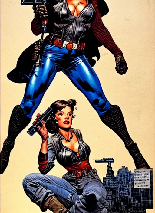 Image similar to female version of the punisher. portrait by clyde caldwell and jean giraud and anton otto fischer and john philip falter and will eisner and gil elvgren