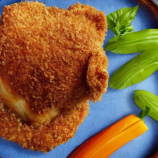 Image similar to breaded chicken with a crown of a king in top of it, hyper realistic, 4k