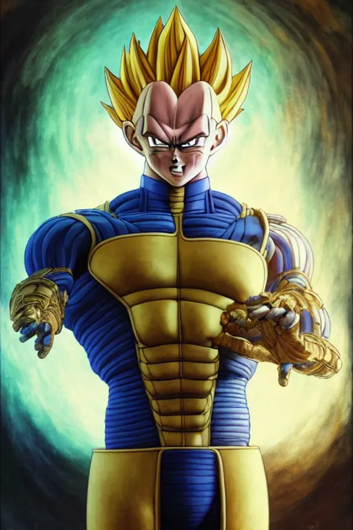 Image similar to vegeta as a organic cyborg, diffuse lighting, fantasy, intricate, elegant, highly detailed, lifelike, photorealistic, digital painting, illustration, concept art, smooth, sharp focus, art by john collier and albert aublet and krenz cushart and artem demura and alphonse mucha