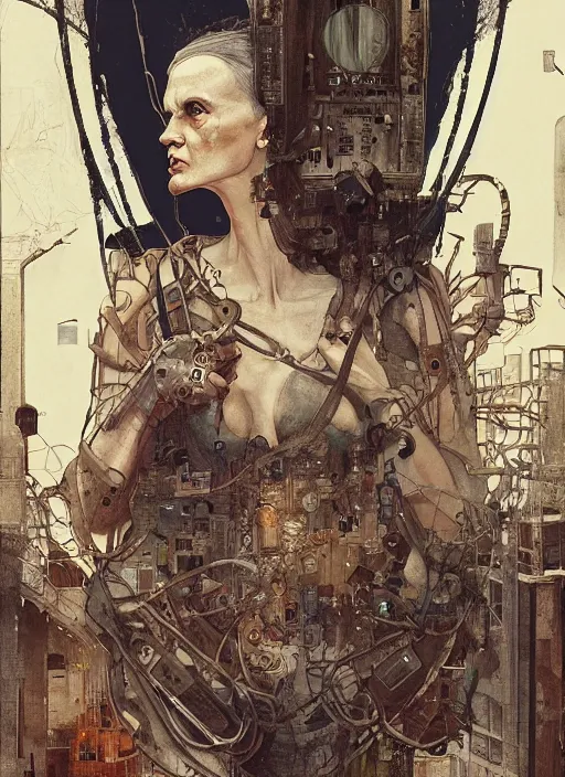 Prompt: marie curie, eun emerging from renaissance italy into a cyberpunk mutiversal realm by conrad roset, nicola samuri, dino valls, m. w. kaluta, jakub rebelka, rule of thirds, seductive look, beautiful