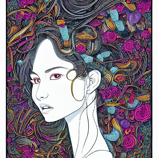 Image similar to the portrait of an absurdly beautiful, graceful, elegant, and sophisticated young woman made of garlic bulbs, an ultrafine detailed illustration by james jean, intricate linework, bright colors, final fantasy, behance contest winner, vanitas, angular, altermodern, unreal engine 5 highly rendered, global illumination, radiant light, detailed and intricate environment