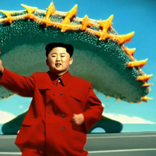 Image similar to Pulgasari the North Korean monster, volumetric lighting, filmstill, produced by Kim Jong-il, Kodachrome, kaiju-eiga, starfish monster movie