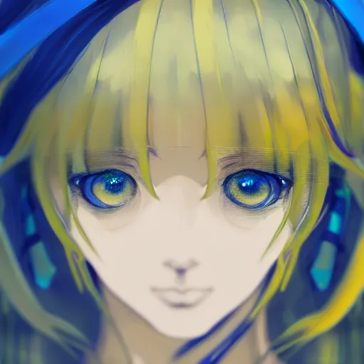 Image similar to a portrait of anime ukrainian blue and yellow girl, concept art, trending on artstation, highly detailed, intricate, sharp focus, digital art, 8 k