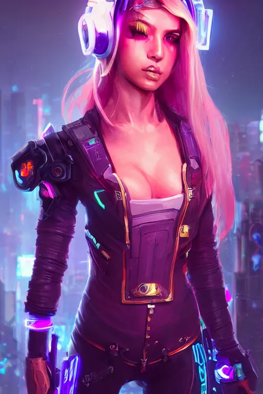 Prompt: cailyn from league of legends, cyberpunk futuristic neon. wearing police uniform, decorated with traditional japanese ornaments by ismail inceoglu dragan bibin hans thoma greg rutkowski alexandros pyromallis nekro rene maritte illustrated, perfect face, fine details, realistic shaded, fine - face, pretty face