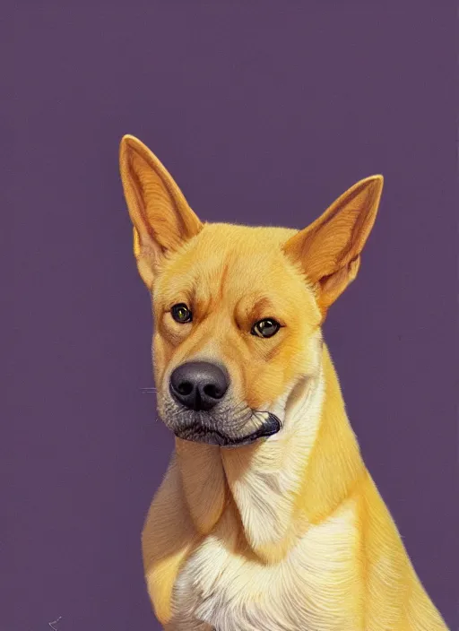 Image similar to portrait of a Carolina dog, highly detailed, centered, solid color background, digital painting, artstation, concept art, smooth, sharp focus, illustration, artgerm, donato giancola, Basil Gogos, Joseph Christian Leyendecker, Les Edwards, Ed Repka, WLOP