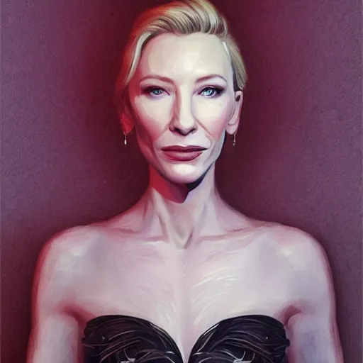 Prompt: “ portrait of cate blanchett portrait by shaddy safadi, looking at camera, hoker on neck, stylish armor, intricate, elegant, stylish, fierce look, fantasy, extremely detailed, digital painting, artstation, concept art, smooth, sharp focus, illustration, stunning lighting ”