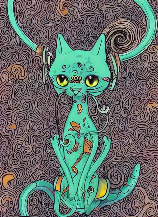 Prompt: cat seahorse fursona wearing headphones, autistic bisexual graphic designer and musician, attractive androgynous humanoid, coherent detailed minimalist character design, weirdcore voidpunk digital art by artgerm, louis wain, furaffinity, cgsociety, trending on deviantart