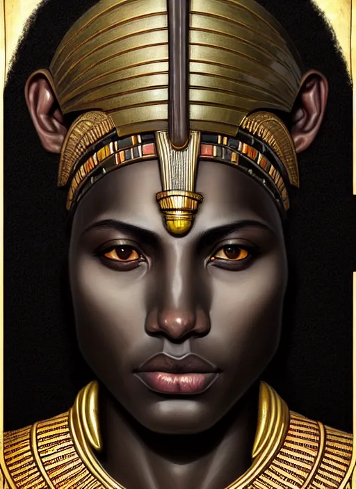 Prompt: close up portrait khonsu moon god, egyptian symbolism, dark black skin, no pupils, handsome sub - saharan african man by artgerm, cushart krenz, greg rutkowski, mucha. art nouveau. gloomhaven, pale colors, sharp edges. ultra clear detailed. 8 k. elegant, intricate, octane render