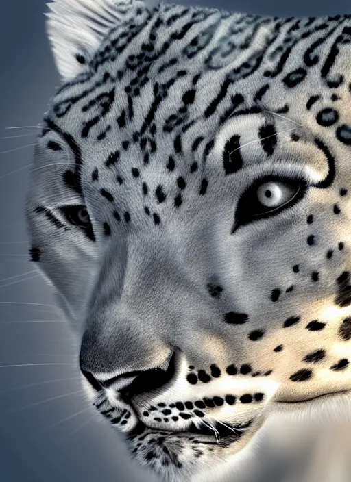 Prompt: portrait of a furry female anthropomorphic snow leopard, detailed digital art