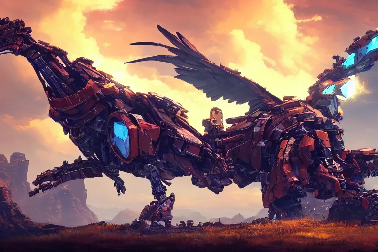 Image similar to stormbird machine mecanical creature robot of horizon forbidden west horizon zero dawn bioluminiscence global illumination ray tracing hdr fanart arstation by ian pesty and alena aenami artworks in 4 k