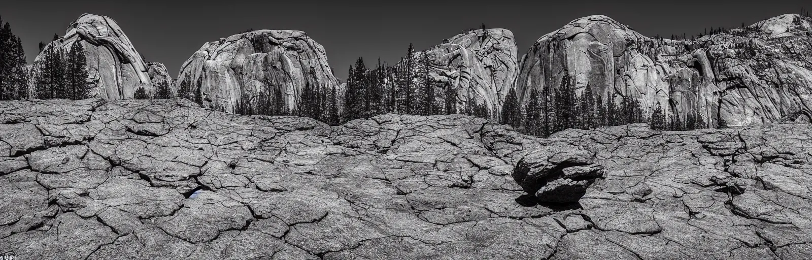 Image similar to to fathom hell or soar angelic, just take a pinch of psychedelic, a colossal minimalistic necktie sculpture installation ( by antony gormley and anthony caro ), reimagined by future artists in yosemite national park, granite peaks visible in the background, in the distant future, taken in the night