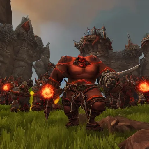 Image similar to Game WoW 4k ultra HD horde orc surrounding Orgrimmar Castle