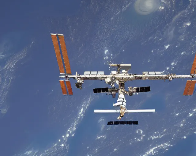Prompt: the international space station in earth orbit, by cameldeath