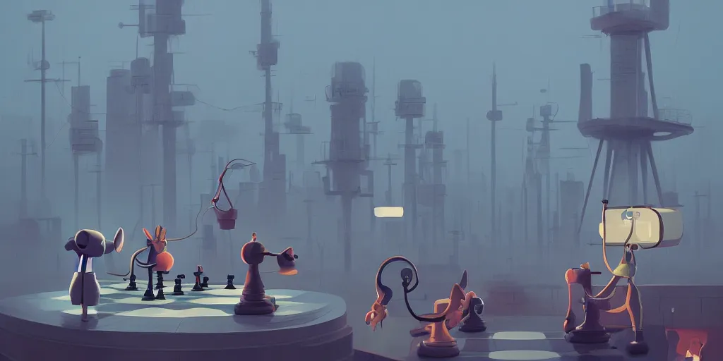 Prompt: chess by Goro Fujita and Simon Stalenhag , 8k, trending on artstation, hyper detailed, cinematic