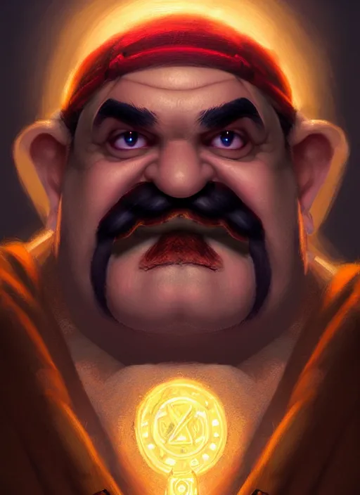 Prompt: portrait of wario from the legend of zelda, intricate, elegant, glowing lights, highly detailed, digital painting, artstation, concept art, sharp focus, illustration, art by wlop, mars ravelo and greg rutkowski