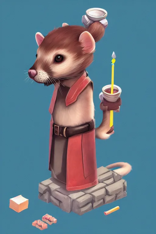 Image similar to Isometric Vaporware version of a cute ferret with a saber concept art, Artstation