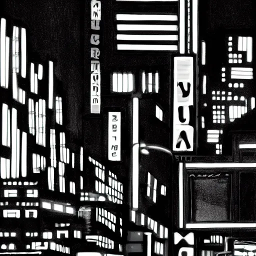 Prompt: neon noir night scene by arai yoshimune