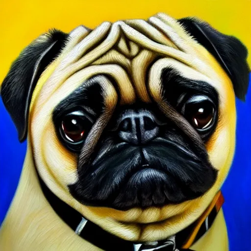 Image similar to oil painting, a chad pug, intricate, masterpiece, artstation, stunning