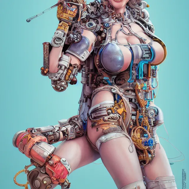 Image similar to the portrait of true neutral semi - colorful female cyborg mechanist as absurdly beautiful, gorgeous, elegant, young swimsuit model, an ultrafine hyperdetailed illustration by kim jung gi, irakli nadar, intricate linework, bright colors, octopath traveler, final fantasy, unreal engine 5 highly rendered, global illumination, radiant light, detailed and intricate environment