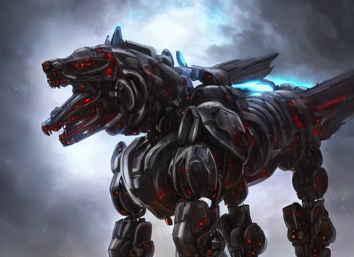 Prompt: hyper realistic, epic, highly detailed cinematic shot of a gigantic feral robot mecha canine, sharp dragon claws, detailed glowing head, metal ears, cannon mounted on back, sleek armor, glowing visor, destroying city, digital art, furry art, macro art, dragon art, furaffinity, deviantart, sofurry