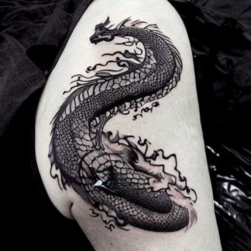 Image similar to The most beautiful dragon tattoo art ever made on the human body, high detail,