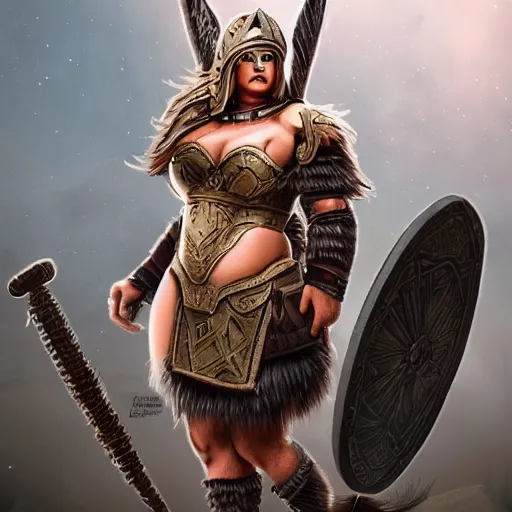 Image similar to full body photo of a thicc valkyrie warrior with weapons