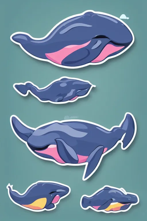 Image similar to Baby whale, sticker, anthropomorphic, colorful, fantasy, artstation, illustration, highly detailed, simple, smooth and clean vector curves, no jagged lines, vector art, smooth