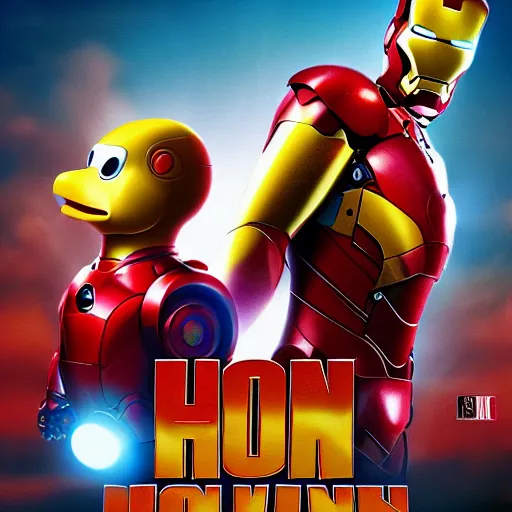 Prompt: iron man and howard the duck, cinematic, 8 k, various digital art