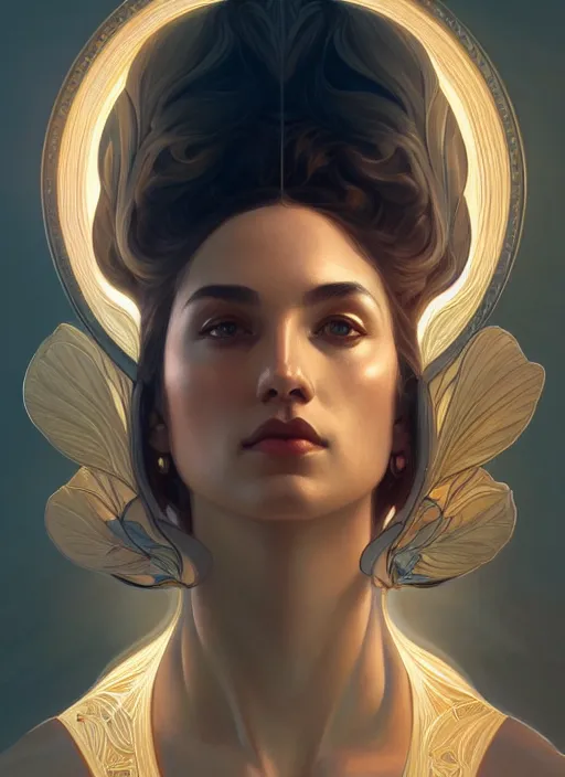 Image similar to symmetry!! portrait of beautiful pallas athena, mithology, intricate, highly detailed, dynamic lighting, digital art, digital painting, artstation, wlop, sharp focus, illustration, art by artgerm and greg rutkowski and alphonse mucha, 8 k