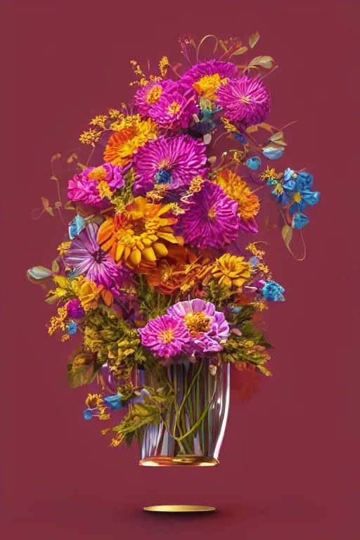 Image similar to beautiful amazing art of intricate flowers arrangement, modern color, by art by alesso baldovinetti, trending on artstation, featured on behance, octane render, vector art, f 4, golden ratio, well composed, cohesive.