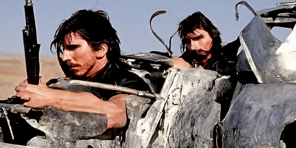 Image similar to film still of Christian Bale as Max in Mad Max 1979