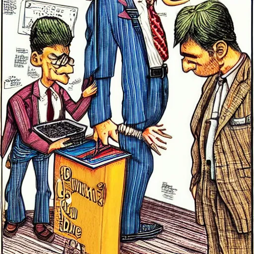 Image similar to The Artwork of R. Crumb and his Cheap Suit Doctor, pencil and colored marker artwork, trailer-trash lifestyle