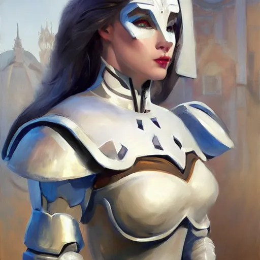 Image similar to greg manchess portrait painting of armored white queen from alice in wonderland as overwatch character, medium shot, asymmetrical, profile picture, organic painting, sunny day, matte painting, bold shapes, hard edges, street art, trending on artstation, by huang guangjian, gil elvgren, ruan jia, randy vargas, greg rutkowski