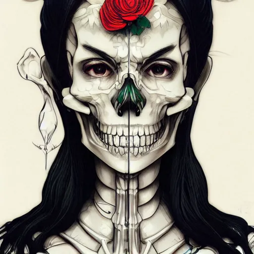 Image similar to anime manga skull portrait young woman skeleton, cuphead, unreal engine, intricate, elegant, highly detailed, digital art, art by JC Leyendecker and sachin teng