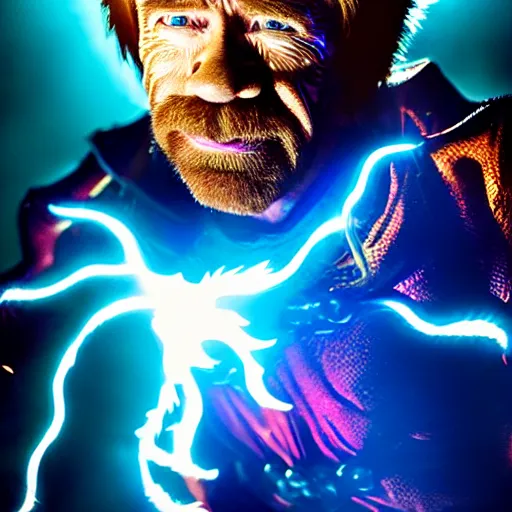 Prompt: uhd candid photo of cosmic chuck norris as a super sayian powering up, glowing, global illumination, studio lighting, radiant light, hyperdetailed, correct face, elaborate intricate costume. photo by annie leibowitz