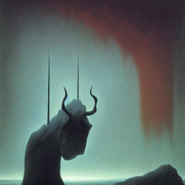 Image similar to cruel Beast of Judgement apocalyptical vision fear not by zdzisław beksiński, oil painting award winning, chromatic aberration stark radiant colors